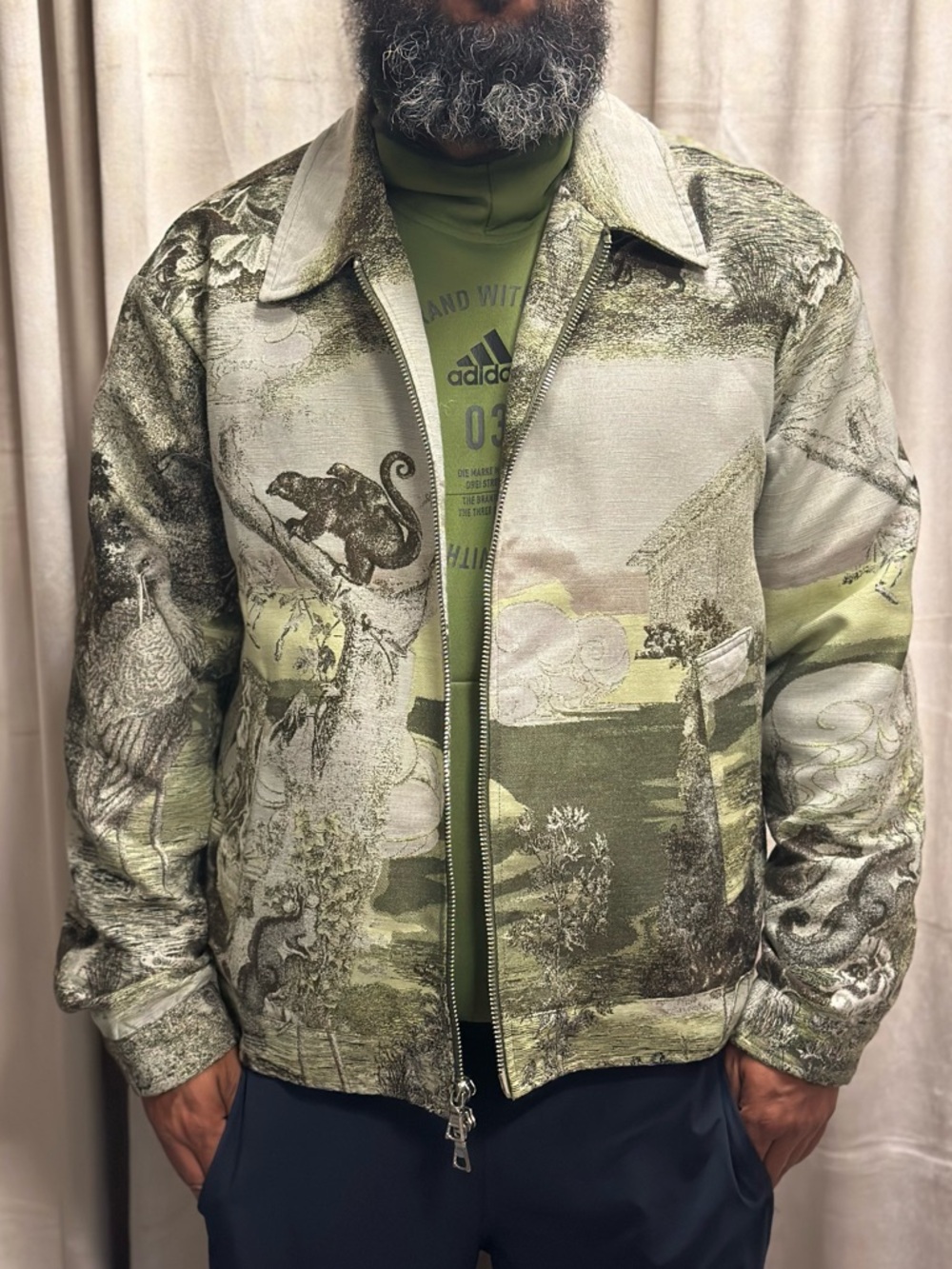 Men's Green Graphic Zip-Front Jacket